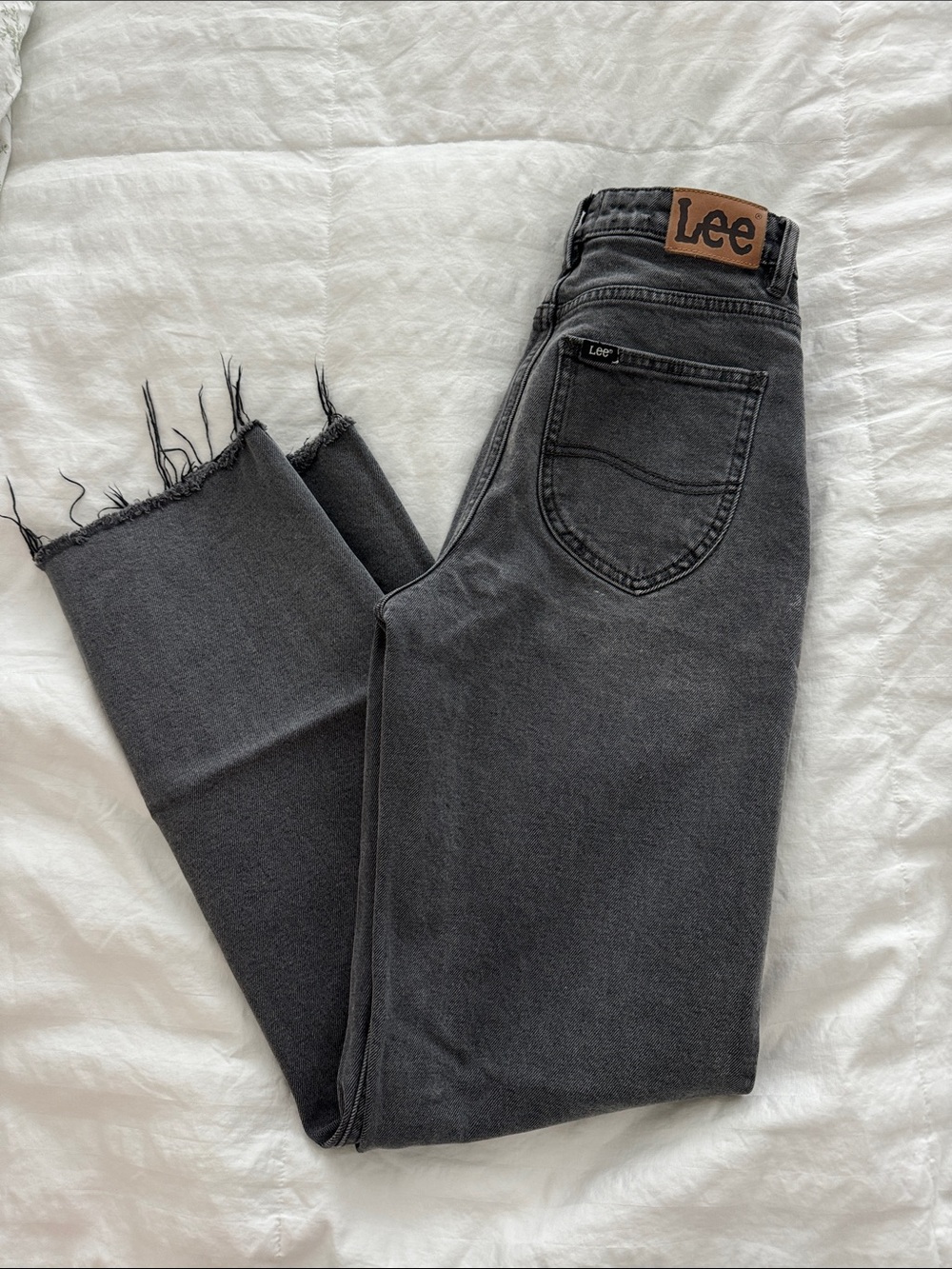 Lee Black High-Rise Jeans with Frayed Ankles